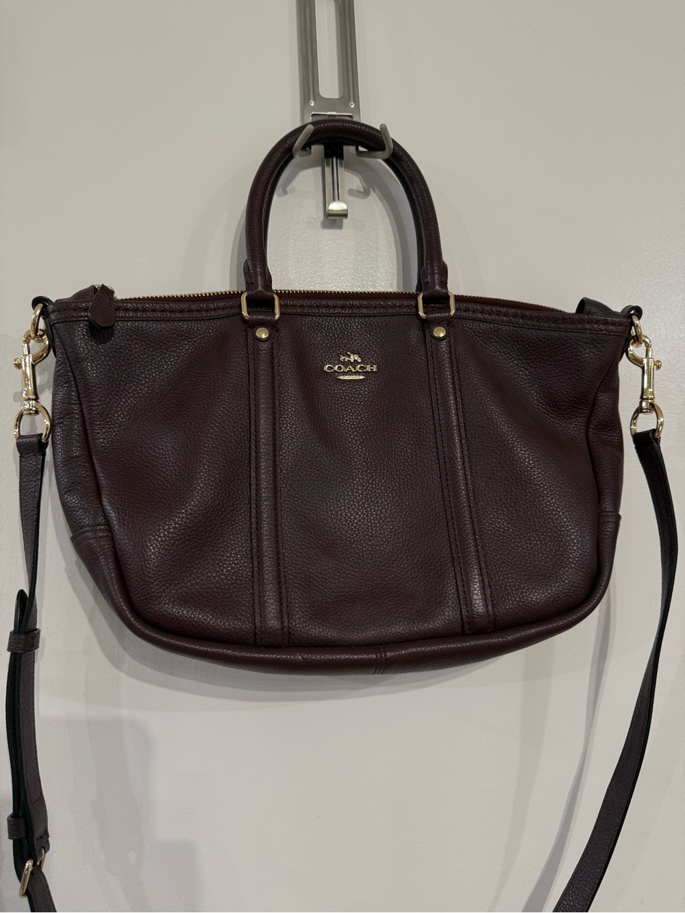 Coach Leather Central Satchel in a burgundy maroon
